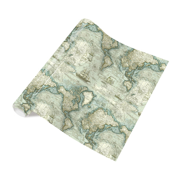 Tintnut Vintage Map Teal Green Retro Map Pattern Heat Transfer Vinyl Patterned HTV for Fabric Iron on Vinyl for T-Shirts