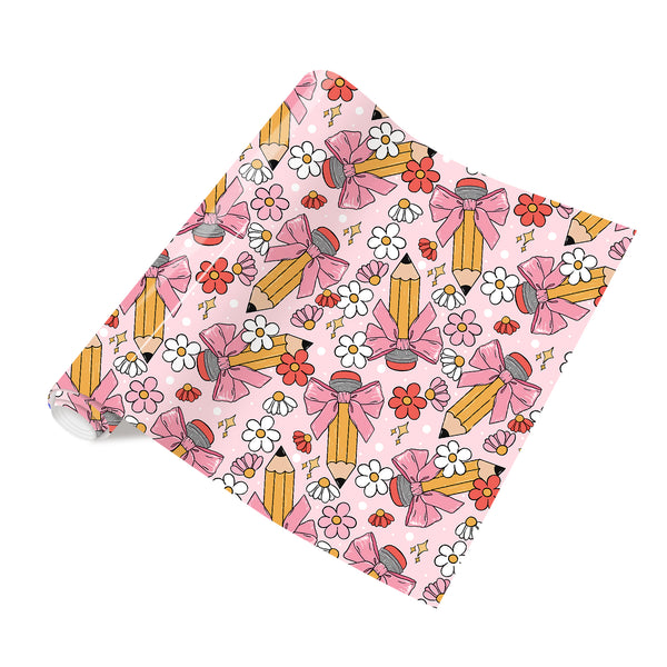 Tintnut Teachers' Day Pink Bow Pencil Clips Heat Transfer Vinyl Patterned HTV for Fabric Iron on Vinyl for T-Shirts Clothing