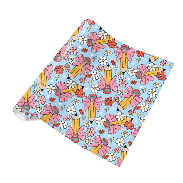 Tintnut Teachers' Day Blue Bow Pencil Clips Heat Transfer Vinyl Patterned HTV for Fabric Iron on Vinyl for T-Shirts Clothing