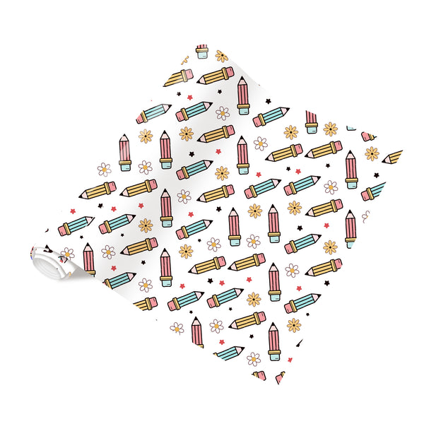 Tintnut Teachers' Day White Pencils  Heat Transfer Vinyl Patterned HTV for Fabric Iron on Vinyl for T-Shirts Clothing