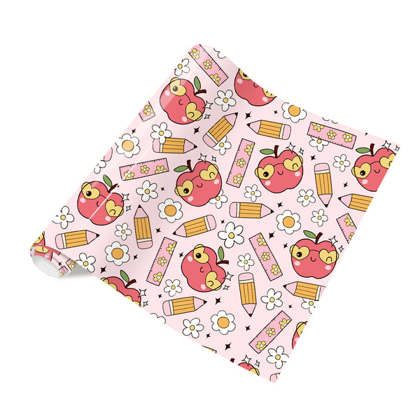 Tintnut Teachers' Day Pink Red Apples Heat Transfer Vinyl Patterned HTV for Fabric Iron on Vinyl for T-Shirts Clothing