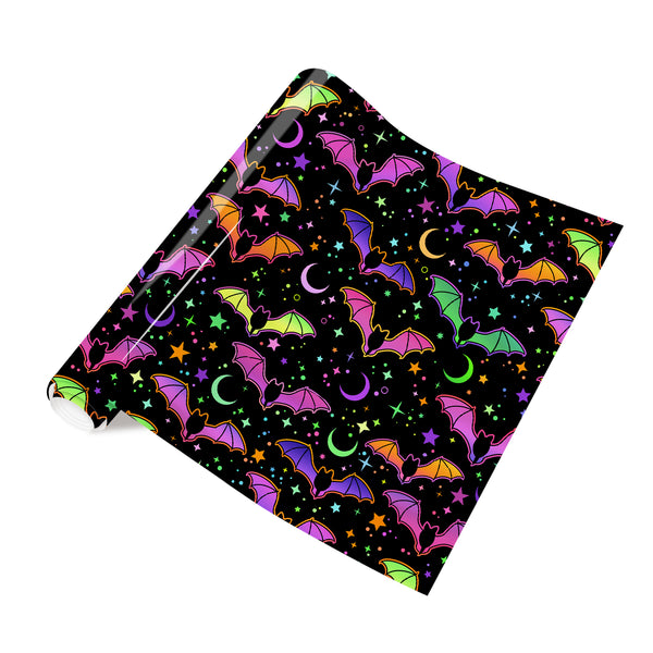 Tintnut Halloween Grow in Dark Multicolored Bat Heat Transfer Vinyl Patterned HTV for Luminous Iron on Vinyl for T-Shirts Clothing Bags