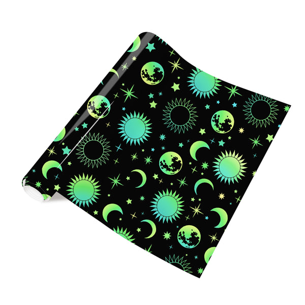 Tintnut Halloween Grow in Dark Green Sun and Moon Heat Transfer Vinyl Patterned HTV for Luminous Iron on Vinyl for T-Shirts Clothing Bags