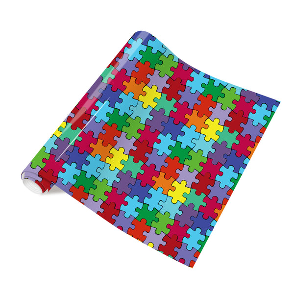 Tintnut Puzzle Pieces Heat Transfer Vinyl Autism Awareness Puzzles Craft HTV Vinyl Rainbow Color Pattern Printed Iron on Vinyl