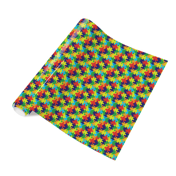 Tintnut Puzzle Pieces Heat Transfer Vinyl Autism Awareness Puzzles Craft Cutter HTV Vinyl Rainbow Color Pattern Printed Iron on Vinyl