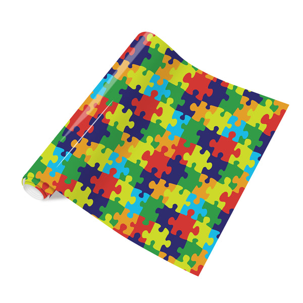 Tintnut Puzzle Pieces Vinyl Heat Transfer Autism Awareness Puzzles Craft Cutter HTV Vinyl Rainbow Color Pattern Printed Iron on Vinyl