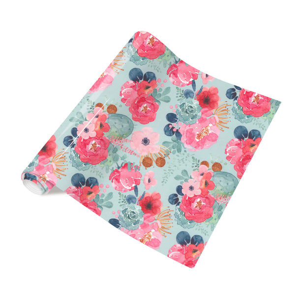 Tintnut Blue Watercolor Flower Heat Transfer Vinyl Rose Floral Pattern HTV Iron On Vinyl DIY T-Shirts Hats Clothes Canvas Bags