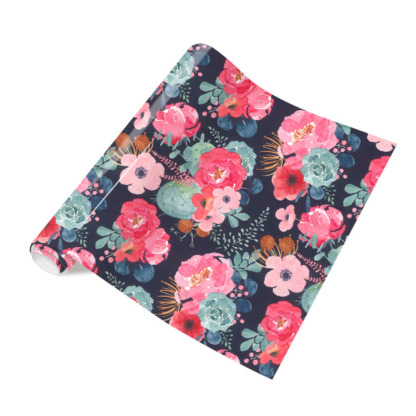 Tintnut Black Watercolor Flower Heat Transfer Vinyl Rose Floral Pattern HTV Iron On Vinyl DIY T-Shirts Hats Clothes Canvas Bags