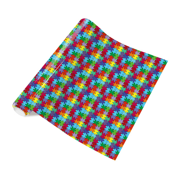 Tintnut Autism Awareness Puzzles Heat Transfer Vinyl Puzzle Pieces HTV Vinyl Rainbow Color Pattern Printed Iron on Vinyl