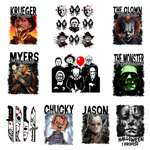 Tintnut Halloween DTF Transfers Ready to Press Iron on Transfers-10 Sheets Iron on Decals for T-Shirts Clothing Horror Movie Characters Heat Transfer Iron on Stickers for Canvas Bag Design