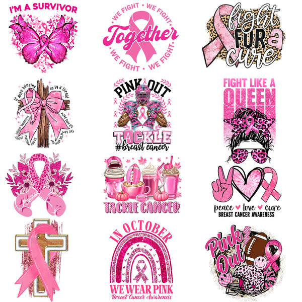 Tintnut Football Red Ribbon DTF Transfers Ready to Press Iron on Transfers-12 Sheets Pink Ribbon Pattern Iron on Decals for T-Shirts Clothing Heat Transfer Iron on Stickers for Canvas Bag Design