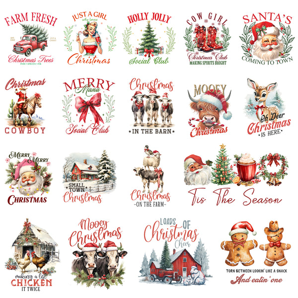 Tintnut Line Art Christmas DTF Transfers Ready to Press Iron on Transfers-18 Sheets Christmas Pattern Iron on Decals for T-Shirts Clothing Heat Transfer Iron on Stickers for Canvas Bag Design ﻿