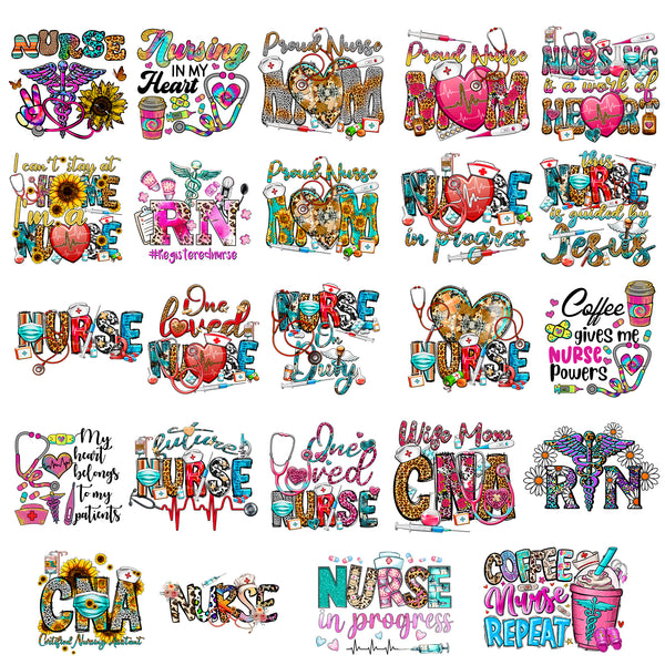 Tintnut Nurse Theme DTF Transfers Ready to Press Iron on Transfers-24 Sheets Leopard  Iron on Decals for T-Shirts Clothing Heat Transfer Iron on Stickers for Canvas Bag Design