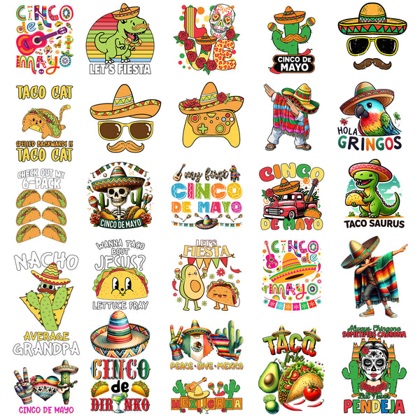 Tintnut Mexican DTF Transfers Ready to Press Iron on Transfers-26 Sheets Food Pattern Iron on Decals for T-Shirts Clothing Heat Transfer Iron on Stickers for Canvas Bag Design ﻿