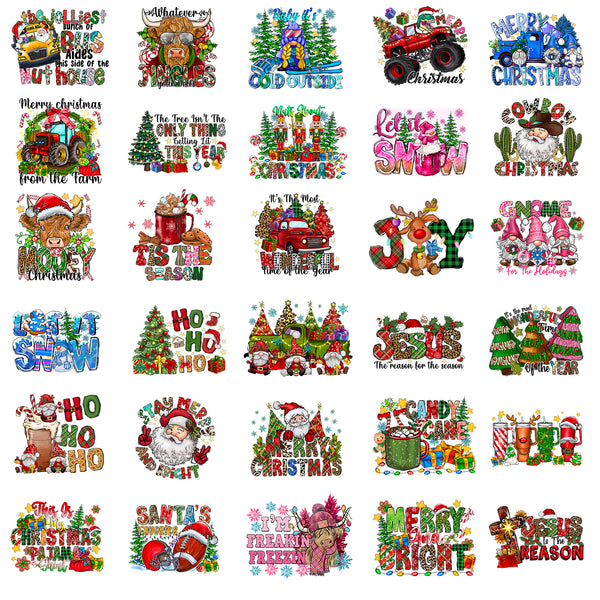 Tintnut Letter Christmas DTF Transfers Ready to Press Iron on Transfers-30 Sheets Letter Santa Pattern Iron on Decals for T-Shirts Clothing Heat Transfer Iron on Stickers for Canvas Bag Design ﻿