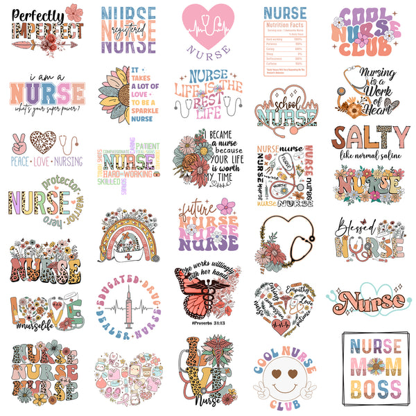 Tintnut Nurse Theme DTF Transfers Ready to Press Iron on Transfers-32 Sheets Vintage Iron on Decals for T-Shirts Clothing Heat Transfer Iron on Stickers for Canvas Bag Design