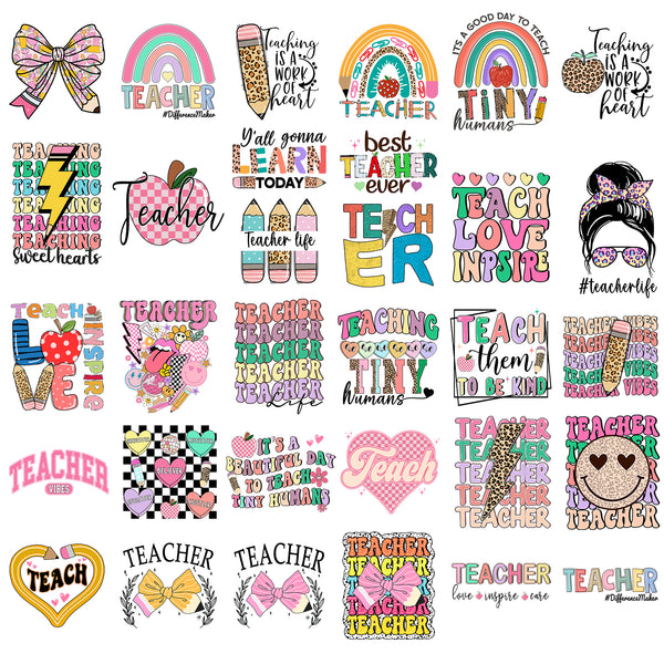 Tintnut Teacher Theme DTF Transfers Ready to Press Iron on Transfers-32 Sheets School Iron on Decals for T-Shirts Clothing Heat Transfer Iron on Stickers for Canvas Bag Design