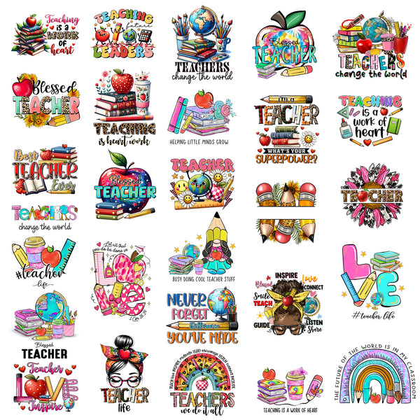 Tintnut Teacher Theme DTF Transfers Ready to Press Iron on Transfers-28 Sheets School Iron on Decals for T-Shirts Clothing Heat Transfer Iron on Stickers for Canvas Bag Design